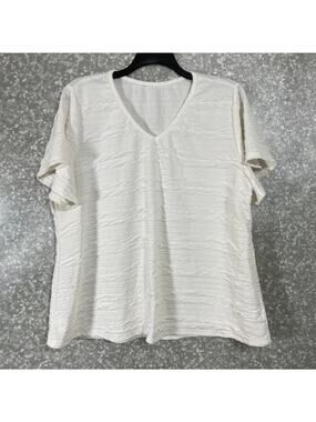 Shein Curve Women's Plus Size White Crinkle Textured Top - Size 3XL - Casual Tee